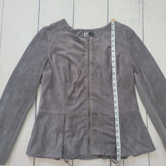 KUT from the Kloth Faux Suede Jacket Womens L Gray Peplum Zip KJ23301 - Picture 8 of 8